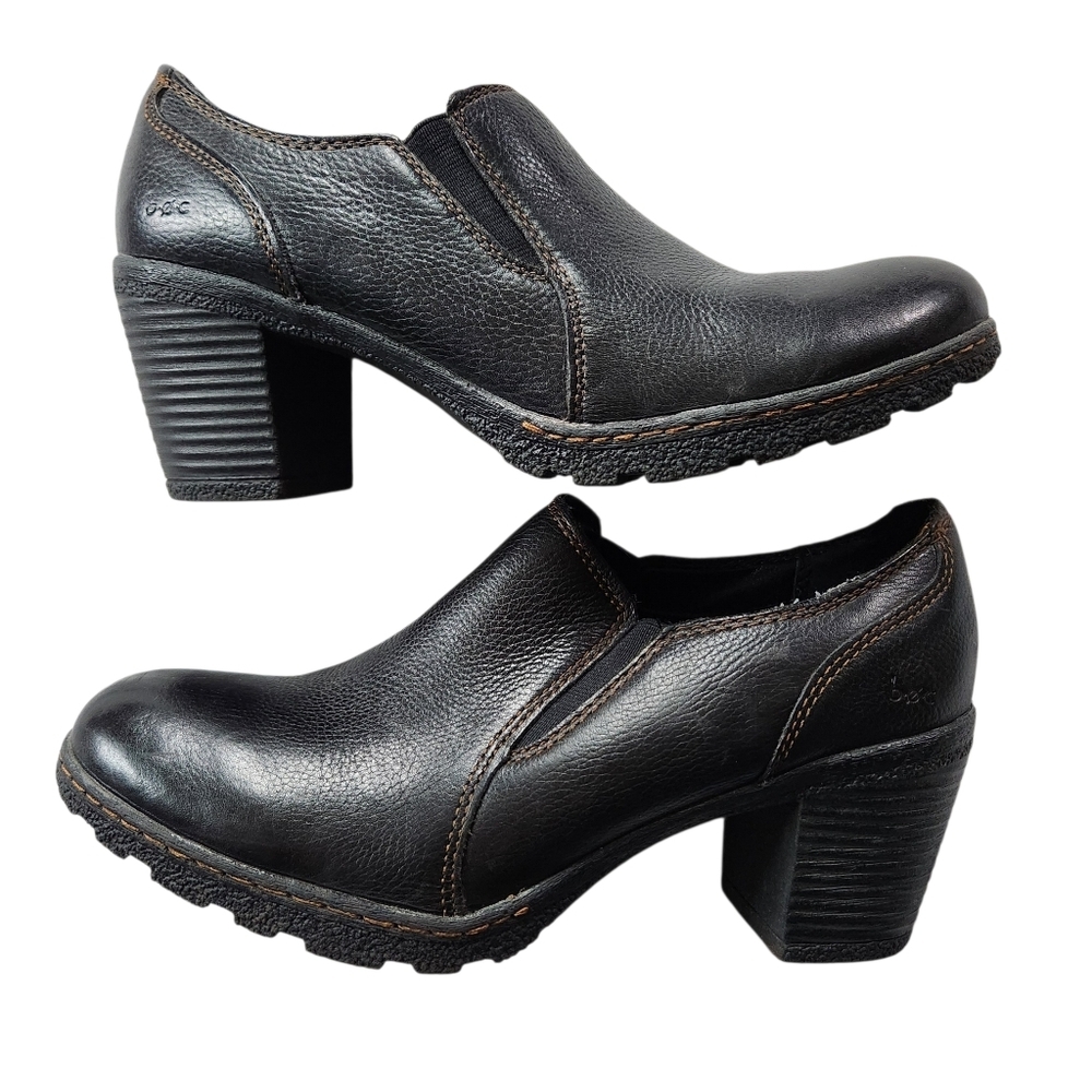 Born b.o.c. Woman’s Chunky Slip On Heel Leather Blarney Black Sz 9